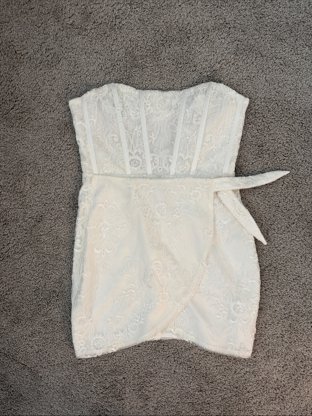 V. Chapman Ivory Strapless Lace Corset Mini with Side Tie